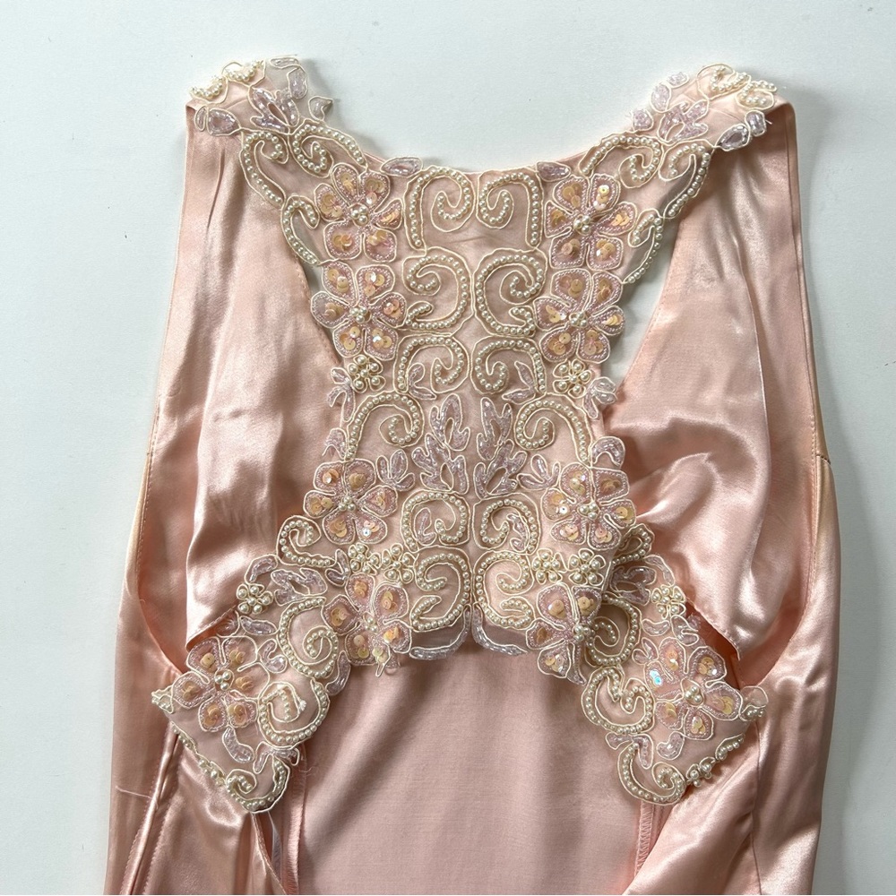 Jessica McClintock Vintage 90s Y2K Blush Pink Sleeveless Beaded Back Slip Dress - Picture 3 of 10